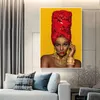 Sexy nu mulher africana posters e imprime chapéu vermelho mulheres impressão lona pintura amarela parede arte cuadros fotos para design de casa