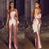 Cheap Simple New Fashion Pink Jumpsuit Strapless Women Pants Suits Satin Ruffles Big Bow Evening Dresses Prom Dress Formal Pantsuits 2024