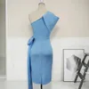 Femmes robes moulantes une épaule avec noeud papillon taille ceinture robe bleu clair élégante robe mince événement africain célébrer l'occasion 210309