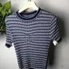 Malhas femininas novo temperamento gola redonda camiseta listrada manga curta blusa apertada camisa suéter feminino