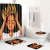 Toilet Pad Cover Bath Mat Rug Fabric Shower Curtain Set for Bathroom African American Woman Sets 4 Pcs Y200613