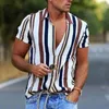 スタイルの夏の縞模様のシャツメンズカジュアル半袖トップ210721