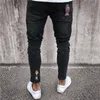 Мужские бренды вышивающие джинсы мода мужски повседневная слабая подходящая высокая растяжка скинни джинсы Мужские черные брюки Homme T200614