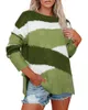 Kvinnors tröjor 2021 Striped Patchwork Asymmetriska stickade tröja Toppar Casual O Neck Långärmad Tjocka Pullover Coats WDC6395