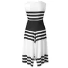 Casual Dresses Women Stripe Ärmlös Klänning Round Neck Long Vestido Vintage Black White Striped Party Vestidos