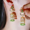 Indian Gold Color Green Red CZ Ethnic Vintage Long Dangle Drop Tassel Earrings for Women Handmade Party Jewelry CZ765 210714