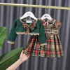 Baby Girl Spanish Dresses for Children Lolita Princess Ball Gown Infant Vintage Plaid Boutique Dress with Knitted Cardigans G1129