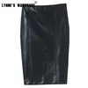 Skirts Autumn Winter High Waisted Synthetic Leather Midi Pencil Zipper Back Split Business Women PU Slim Fit Knee