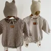 Winter Neugeborene Jungen Mädchen Kleidung Plus Samt Warme Body Baumwolle Langarm Overall Niedlichen Bären Druck Baby Kleidung 210309