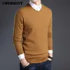 Coodrony Merino Ulltröja Män Höst Vinter Tjocka Varma Tröjor Och Pullovers Casual V-Neck Pure Wool Sweater Pull Homme 7305 211018