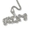 Oro argento colore Bling CZ lettere corsive nome personalizzato lettera ciondolo collana per uomo donna con catena di corda da 3 mm da 24 pollici