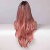 ALAN EATON Long Wavy Synthetic Ombre Black Pink Wigs for Women Cosplay Natural Middle Part Hair Wig High Temperature Fiber