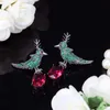 Moda Micro Pave Rojo Verde Gota Cubic Zircon Crystal Lucky Bird Pendientes Joyería para Damas CZ141 210714