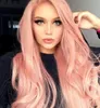 الوردي غلويليس ارتفاع درجة الحرارة الألياف شعري الشعر الطبيعي الباروكات لينة السويسري الأرجواني طويل متموجة الاصطناعية الدانتيل الجبهة الباروكة للنساء FZP143