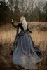 Vintage Medieval Gothic Wedding Dresses Silver and Black Renaissance Fantasy Victorian Vampires lace-up Long Sleeve Bridal Gown