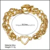 Link Jewelrylink Chain Unique Trendy Mtilayer Gold Heart Link Statement Bracelets For Women Vintage Punk Chunky Bracelet Jewelry Drop Deli