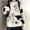 Koreanska Harajuku Kvinnors Tröja Vintage Casual Loose Lazy Cow Sweater Kvinna Japanska Tjejer Kawaii Söt Ulzzang Kläder 17156 211123