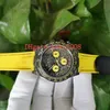 JH montres-bracelets étanches hommes montre fibre de carbone tissage 40mm cadran en or jaune ETA 7750 chronographe travail automatique mécanique montres pour hommes avec papiers de boîte