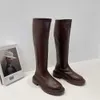 Slim plana coxa alta botas plataforma de plataforma mulheres slim sola sola joelho-alto botas mulheres sapatos preto inverno longa motocicleta botas mulheres y0914