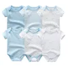 2021 Nyaste 6st/lot Tjejkläder Roupa de bebes Pojkkläder Enhörning Babykläder Set Romper Nyfödd Bomull 0-12M 210309