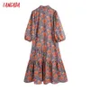 Tangadaファッション女性花プリントシャツドレス3四半期スリーブオフィスレディースミディドレスCE238 210609