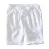 Summer Pure Linen Shorts For Men Classical Knee Length Solid Color Pants High Quality Plus Size Drawstring Shorts 210601