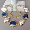 YYGEM 21 '' naturel bleu Lapis morceau gris Keshi perle jaune or couleur chaîne collier ras du cou classique pour les femmes