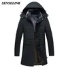 Homens Inverno Meio Comprimento Preto Parka Casaco Casual Plus Veludo Grosso Casaco Quente Autumn Windproof Grésos Com Capuz Parka 211216