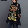 Dimanaf de tamanho grande feminino moletons moletons pullover lady tops Floral Print Turtleneck Autumn Algodão de algodão espesso de roupas soltas 211220