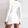 Mesdames Sexy Solide Solid Bouled Col Vol Mini Mini Robe Simple Robe Simple Femmes Élégant Slim Slim Manches Longues Robe de soirée Vestido Y1204