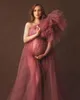 Elegante één schouder tule zwangerschapsjurken doorzitter door sexy vrouwen plus size tule zwangerschapskledingjurken voor fotografie 210302