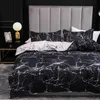 Ensemble de literie en marbre pour chambre couvre-lits doux lit Double maison confortable housse de couette couette et taie d'oreiller de qualité 210615