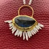 YﾷYING – collier blanc de culture Unique, naturel, véritable labradorite bleue, pendentif en perles Biwa keshi, 22 pouces, style bureau pour femmes