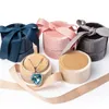Ny Kvinna Vacker Tjej Bröllop Ring Smycken Display Förpackning Presentförpackning Velet Ljus Gul Round Bow för Kvinnor Travel Portable Y1214