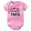 Macacão I Got My First Tooth Print Engraçado Body para Bebê 100% Algodão Meninos Meninas Presentes de Banho