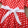 Meisjes witte polka-dot rode dragboog riem zomer princlose a-line rok daily casual 3T-8T x011 x0803