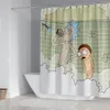 4 st badrum Duschgardin Set Waterproof Mermaid Cartoon Bath Curtain European Style Printing U Ground Mat Cover 180x180cm TO5167298