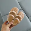 Kids Princess Shoes 2021 Summer Fashion Soft Sole Peas Korean Style Pearl Single Leather for Girls Sweet Hot X0703