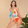 Kvinnors badkläder Riseado Hög midja Kvinnor Bikini 2021 Baddräkt Leaf Print Set Ruffle Biquini Tropical Beach Wear Plus Storlek XXL