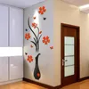 Wall Stickers Colorful Multi-Pieces Flower Vase 3D Acrylic Decoration Sticker Plum DIY Art Poster Home Decor Bedroom Wallstick 3Size