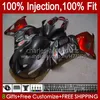 Corpo iniezione per KAWASAKI NINJA ZX 14R 14 R ZZR 1400 CC 2006 2007 2008 2009 2010 2011 4No.102 ZZR1400 ZZR-1400 06-11 ZX-14R ZX14R 06 07 08 09 10 11 OEM Fiera fiamme argentee