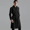 Men's Trench Coats 2022 Khaki Long Style Mens Luxury Autumn Winter Double Breasted Male Jackets Fashion Loose Man With Belt 6XL Viol22