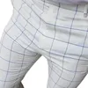 Pantalones de hombre Pantalones casuales para hombres Cierre de cremallera de negocios Lápiz masculino Slim-fitted Plaid Plaid Office