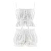 Women's Lolita White Lace Camis + Pompoen Shorts Two-Pieces Pyjama Sets. Vintage Dames Girl's Pyjama Set.Sleepwear Loungewear 210831