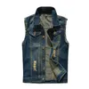 Luxe Hommes Denim Gilet Revers Cou Cowboy Veste Mode Trou Cassé Gilets Manteau 10 Couleur Vintage Gilet Hommes Femmes Sans Manches Jean Vestes Streetwear Plus La Taille M-5XL