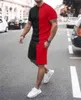남성 스포츠 정장 티셔츠 + 반바지 운동 의류 2 개 세트 여러 가지 빛깔의 3D 빨간색과 검은 색 패턴 반팔 스포츠웨어 G220224