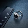 Klaster pierścienie Hutang 925 Jewellry 4.45 CT Natural Black Spinel Gemstone Solid S925 Sterling Silver Flower Engagement Wedding Ring Fine Jewel