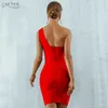 Adyce One Shoulder Summer Women Bodycon Bandage Dress Sexy Hollow Out Sleeveless Midi Celebrity Runway Party Club 210623