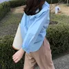 Yitimuceng Button Up Bluse Frauen Übergize Büro Dame Shirts Langarm Unicolor Blau Gelb Sommer Koreanische Mode Tops 210601