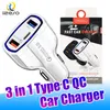 Chargeur de voiture Type C QC3.0 Adaptateur de charge rapide 3 en 1 PD Chargeur rapide pour iPhone 14 13 Pro Max 12 11 avec emballage de vente au détail izeso